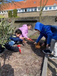 Kinderen aan het moestuinieren